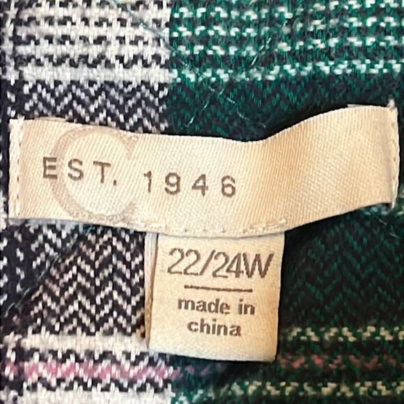 Quilted Flannel Padded Vest Womens Size 22/24W Green Plaid Pockets Casual Layer - Picture 14 of 16